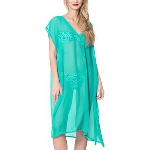 LA LEELA Women's Summer Vacation Beachwear Long Bathing Suit Short Beach Dress Front Tie Swimsuit Cover ups for Women - 1 of 4