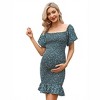 Coolmee Women Summer Midi Dresses Maternity Off Shoulder Puff Sleeve Floral High Waist Casual Ruffle Flowy Dress S Emerald Green - 2 of 4