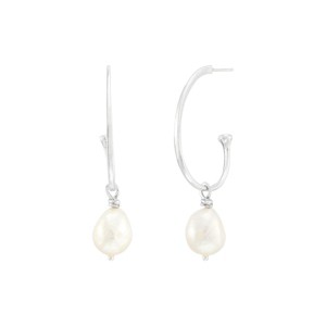 Silpada 'Radiating' Sterling Silver Freshwater Pearl J-Hoop Earrings - 1 of 4