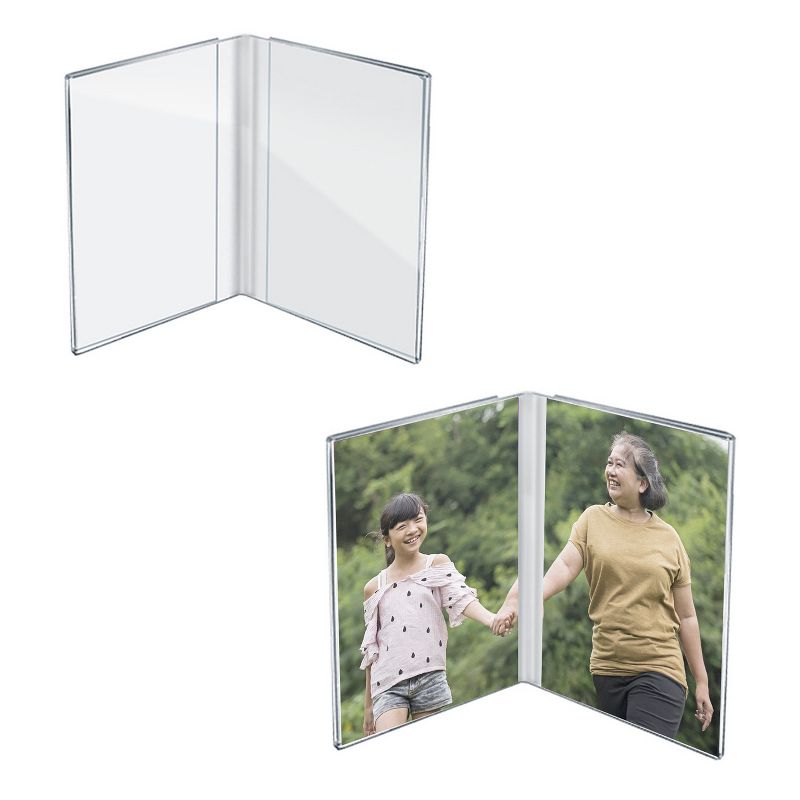 Azar Displays Clear Acrylic Double Photo Holder, Side by Side Dual Frame, Size 5"W x 7"H, 2-Pack, 2 of 6