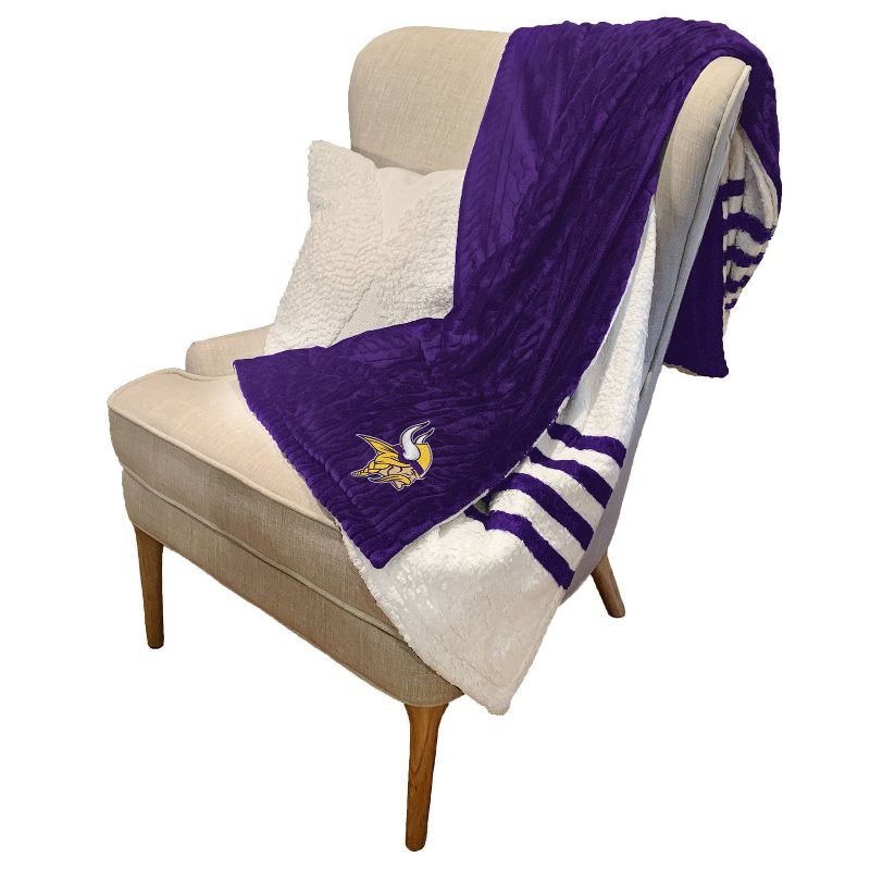 NFL Minnesota Vikings Embossed Logo Faux Shearling Stripe Blanket, 3 of 4