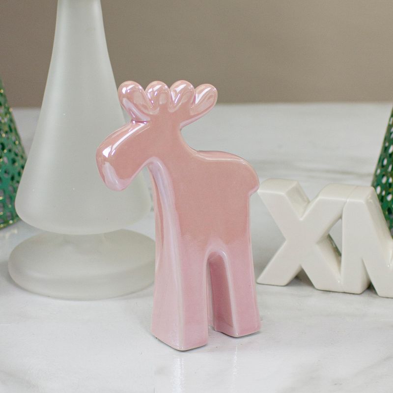 Northlight 7" Pink Ceramic Moose Christmas Tabletop Decoration, 2 of 5