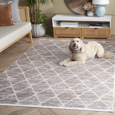 Ivory and Beige Diamond Pattern Square Area Rug