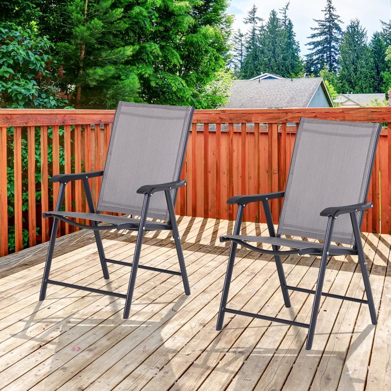 Outsunny Folding Outdoor Patio Chairs Set of 2 Stackable Portable for Deck, Garden, Camping and Travel, 3 of 11