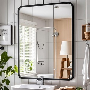 Square Bathroom Mirror for Over Sink, Modern Metal Frame Shatterproof Wall Mirror - 1 of 4