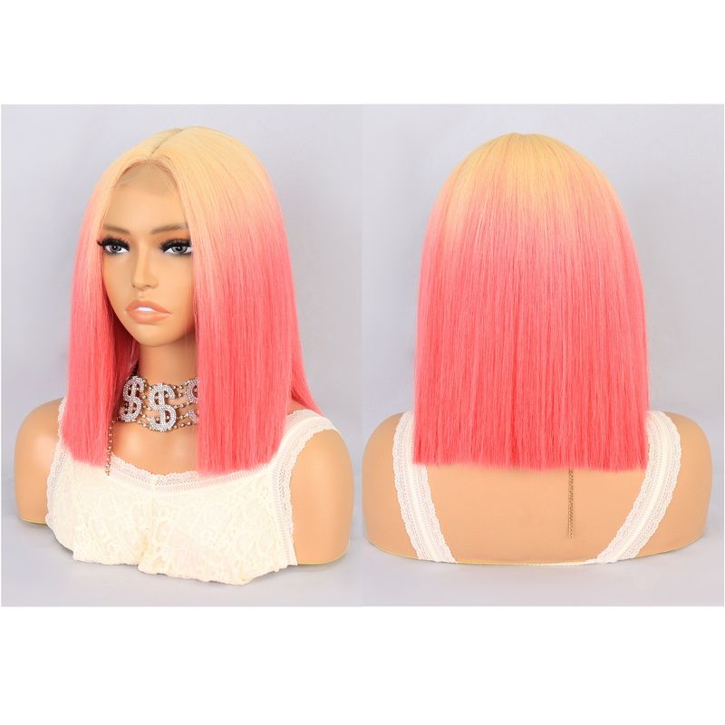 Unique Bargains Medium Long Straight Hair Lace Front Wigs for Women with Wig Cap 14" Yellow Gradient Pink 1PC, 3 of 6