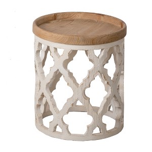 23" Fir Wood Distressed Side Table with Vintage Style for Living Room and Bedroom - 1 of 4