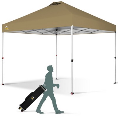 CROWN SHADES 10x10 Pop Up Canopy - Beach Tent with One Push Setup - Easy Outdoor Sun Shade for Events, Parties, Camping - Gazebo with STO-N-Go Cover Bag, Silver Coated Top