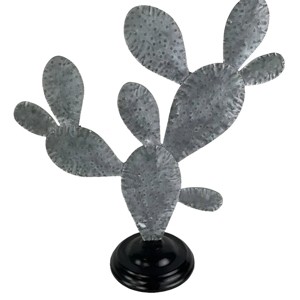 Slickblue Galvanized Cactus Wall Sculpture, Prickly Pear Design, Metal Decor, Silver Finish, 17"x17" - 1 of 3