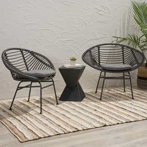 KWPZQEB Outdoor Woven Patio Chairs Set of 2, Outdoor Wicker Chairs with Upholstered & Iron Frame,Multipurpose Rattan Chairs with Cushions for Indoor - 1 of 4