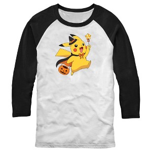 Men's Pokemon Halloween Pikachu Wizard Baseball Tee - 1 of 4