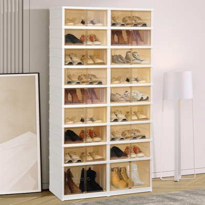 GARPROVM 9-Tier 36 Pairs Foldable Shoe Rack Organizer Storage Containers with Lids