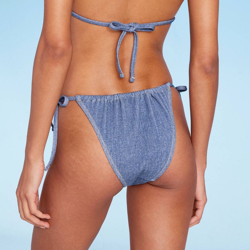 Women's Denim Textured Side-Tie Ultra High Leg Adjustable Bikini Bottom - Wild Fable™ Dark Denim Blue, 3 of 7
