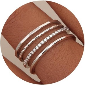 Silver Plated Thin Stackable Rings Minimalist Non Tarnish Half Cubic Zirconia Band Rings - 1 of 4