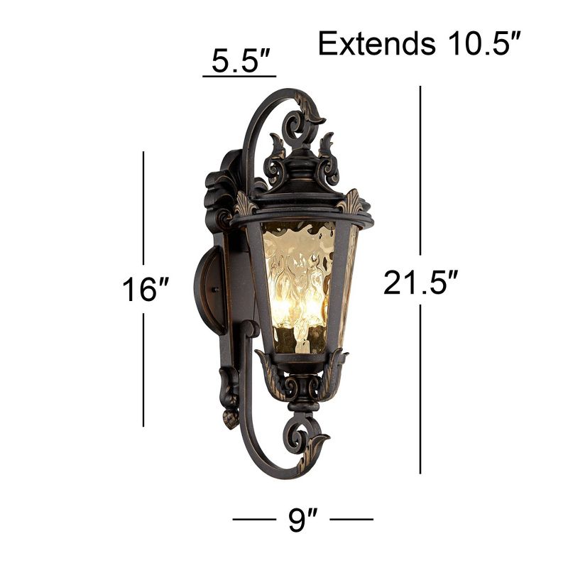 John Timberland Casa Marseille Vintage Rustic Outdoor Wall Light Fixture Bronze Scroll 21 1/2" Hammered Glass for Post Exterior Barn Deck House Porch, 4 of 10