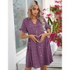 Maternity Swiss Dot Dress Summer V Neck Short Sleeve Button Down Mini Dress Baby Shower Photoshoot with Pockets - 3 of 4
