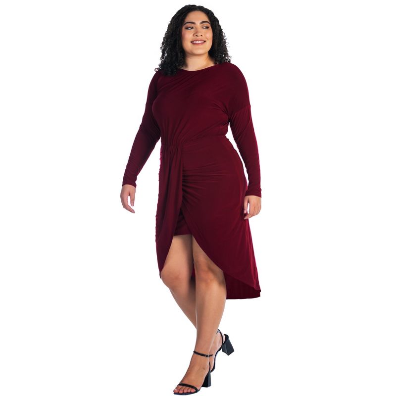 24seven Comfort Apparel Long Sleeve Dressy Tulip Skirt Knee Length Plus Size Dress, 2 of 5