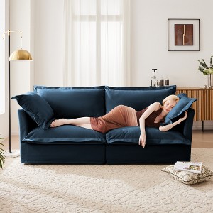 2-Seater Chenille Slipcovered Deep Seat Sofa Couch with Detachable Cover and High Back Pillows - 1 of 4