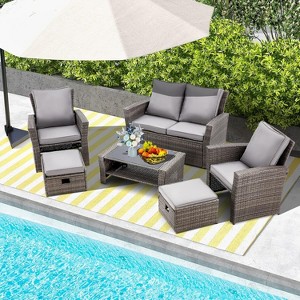 EROMMY 6 Piece Patio Furniture Set, Outdoor Sectional Conversation Rattan Sofa Set - 1 of 3