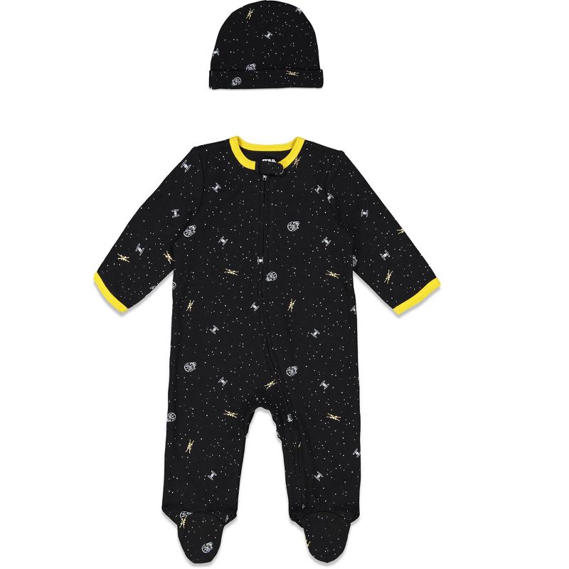Star Wars C-3PO Chewbacca R2-D2 Baby Mix N' Match Zip Up Sleep Play Coverall Bodysuit Jogger Pants and Hat 4 Piece Outfit Set Newborn , 2 of 10