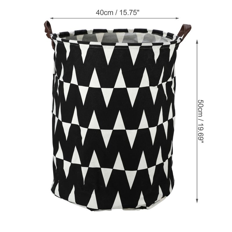 Unique Bargains 3661 Cubic-in Foldable Cylindrical Laundry Basket Black 1 Pc White Triangle, 3 of 7