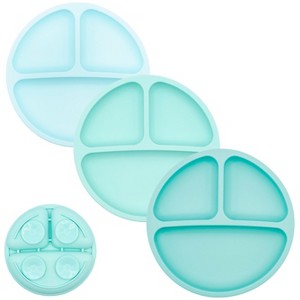 WeeSprout Suction Plates for Babies & Toddlers | 100% Silicone | Plates Stay Put with Suction Feature | Divided Design | 3 Pack - 1 of 4