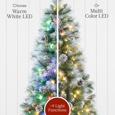 9ft Frosted Scotch Pine Slim Christmas Tree with Multicolor LED Lights