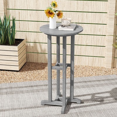 Gray HDPE Round Bar Height Patio Table with Slatted Top