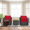 Costway 3PCS Patio Rattan Wicker Furniture Set Sofa Table W/Cushion Yard Red\Turquoise\ Navy\Black - 4 of 4