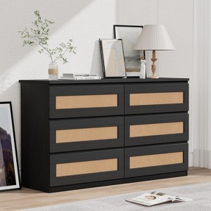 Rattan 6 Drawer Dresser for Bedroom, Modern Farmhouse Wood Closet Dresser, Compact Chest of Drawers, Easy to Assemble, for Nursery, Entryway - 1 of 4