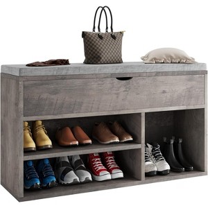 Shoe Storage Bench with Cushion, Lift-Top Storage Box, 2-Tier Open Shoe Rack - Wooden Entryway & Bedroom Bench - 1 of 4