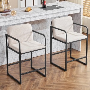 Fabric Upholstered Metal Frame Counter Height Bar Stools with Armrests and Padded Seat for Kitchen Island, Home Bar or Restaurant - 1 of 4