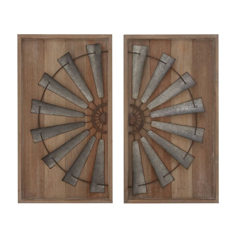 Wood Windmill Wall Decor with Wood Backing Set of 2 Gray - Olivia &#38; May, 5 of 6