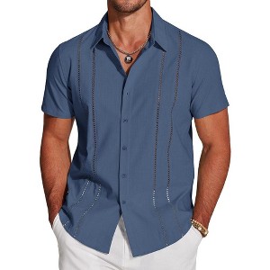 COOFANDY Men's Cuban Guayabera Short Sleeve Button Down Casual Summer Beach Linen Shirts - 1 of 4