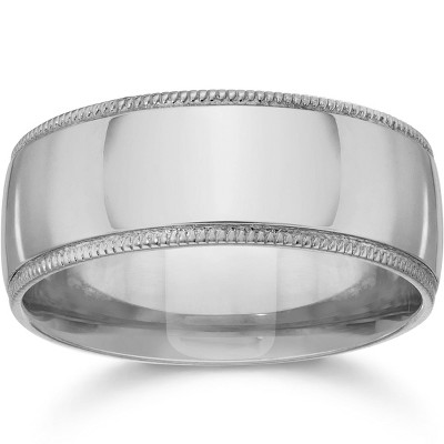 Pompeii3 9mm Milgrain Mens Wedding Band 14K White Gold