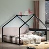 Lyngins Twin Size Bed Frame, Kids' House Bed Frame with Roof & Colorful Lights, Metal  Floor Bed Frame with Slats and Legs, Toddler Bed with Backrest - 2 of 4