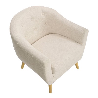Beige Barrel Accent Chair with Wood Legs