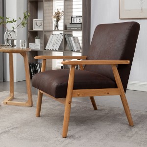 Okak 25.38" W Leisure Accent Chair with Comfy Upholstery Solid Wood Mid-Century Reading Armchair for Living Room Bedroom Waiting Room - 1 of 4