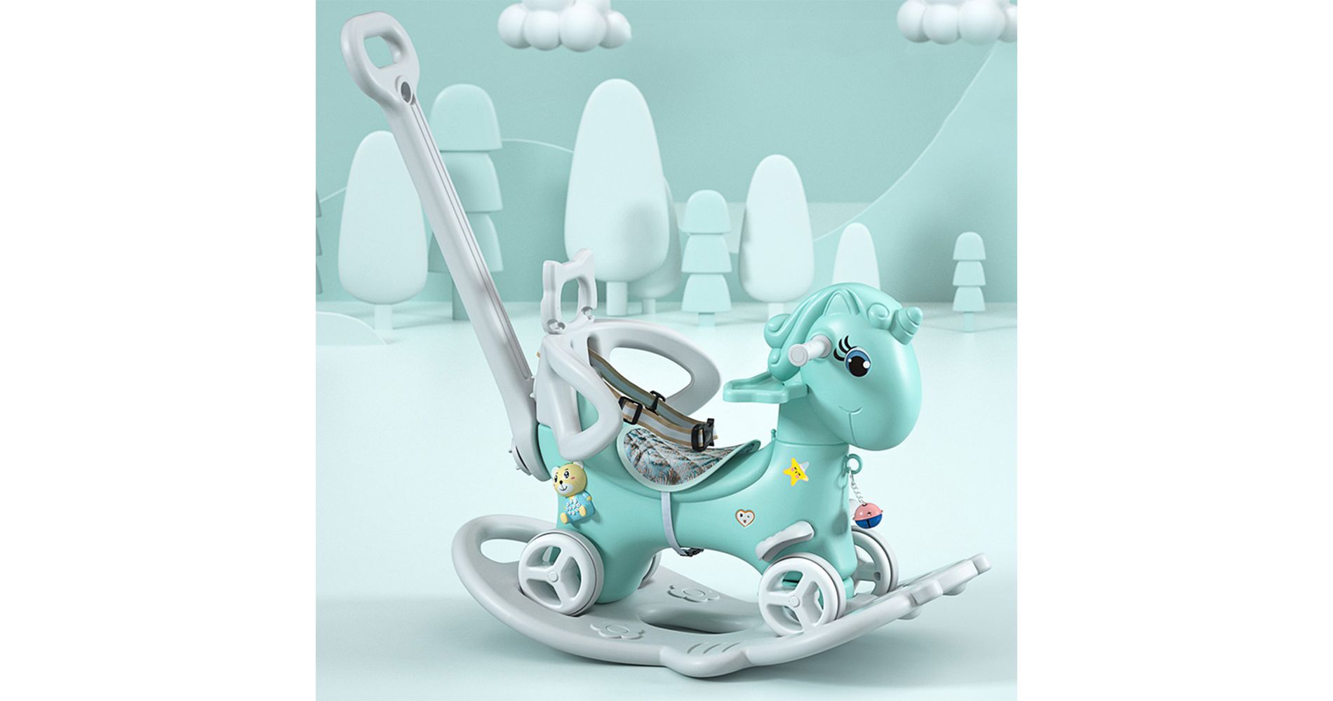 4 in 1 Rocking Horse for Toddlers 1-3 Years Old, Baby Rocking Toy Fun Birthday Gift, Ride on Toy with Detachable Balance Board and Footrest