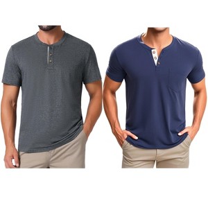 INSPIRE CHIC Men's Summer Short Sleeve Button Basic Henley T-Shirts 2 Packs - 1 of 4
