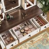 Gulches 43.3" Beige Farmhouse Vanity Desk - Lighted Mirror, Storage Stool, Charging Station, Barn Door Shelves, 3 Drawers, 4 Cabinets - 4 of 4