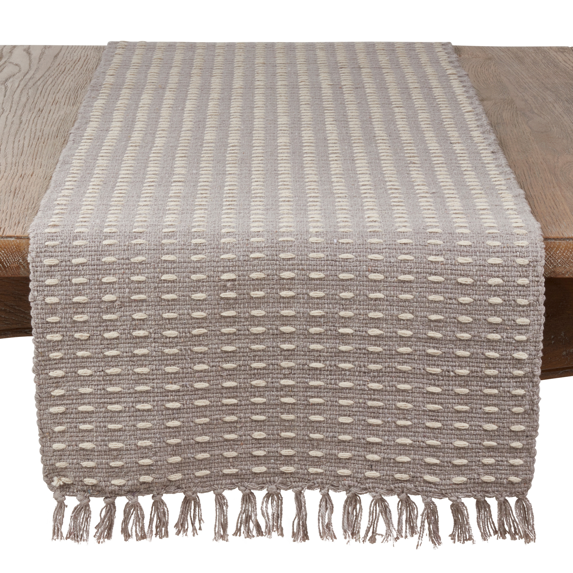 Saro Lifestyle Dashed Woven Table Runner, Gray, 16"x90"