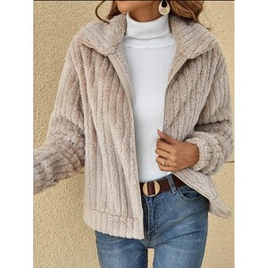 Clearlove Women's Faux Fur Coat Casual Zip-Up Shaggy Jacket Warm Outwear - 1 of 4