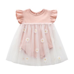 MyKids-USA Baby Girls Floral Lace Patchwork Design Ruffle Sleeveless Dress Onesies In Summer - 1 of 4