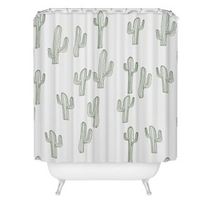 Camilla Foss Cactus Only Shower Curtain White - Deny Designs: 74" Length, Microfiber, Easy Care, Ring Top - 1 of 3