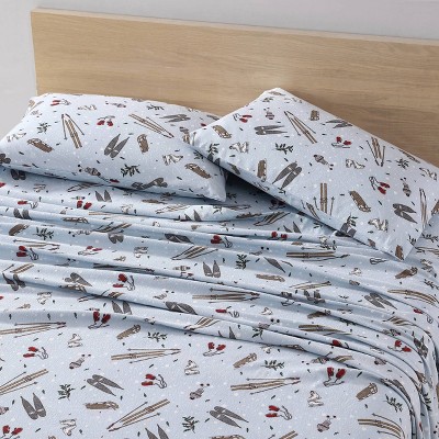 Twin Blue Cotton Flannel Plaid Deep Pocket Sheet Set