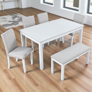 Mshliw 6-Piece Wooden Dining Table Set with Rectangular Table, 4 Upholstered Chairs & Bench, Crystal-Trim Table for Kitchen & Dining Room - 1 of 4