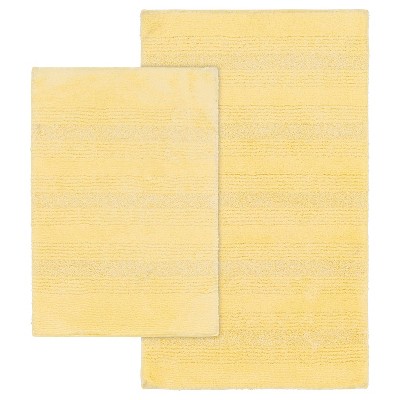 2pc Nylon Washable Bathroom Rug Set Yellow - Garland Rug: Modern Stripe ...
