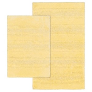 2pc Nylon Washable Bathroom Rug Set Yellow - Garland Rug: Modern Stripe Design, Non-Skid, Machine Made - 1 of 4