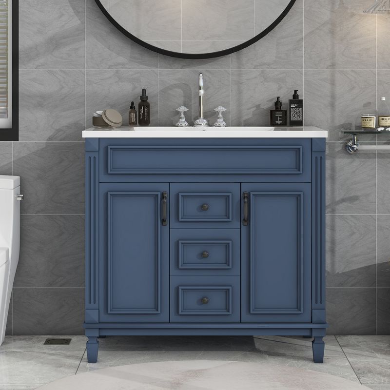 36" Bathroom Vanity with Top Sink, 2 Soft Close Doors and 2 Drawers, Royal Blue - ModernLuxe, 1 of 13